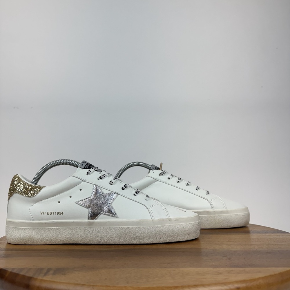 New Womens‎ Vintage Havana White/Silver/Gold Pop Leather Low Sneakers Size 11 M